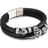 Aeici Braccialetti Uomo Acciaio, Uomo Bracciale Cuoio Braccialetti Uomo Eleganti Bracciale Nero A Doppio Strato con Teschio