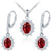 MICMIF Set Gioielli Zirconia Ovale in Argento 925 per Donna, Punto Luce Orecchini Pendenti e Collana Ciondolo Pietre Rosso Verde Bianco Viola Blu Rosa Azzurro per Compleanno