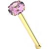 Monster Piercing 14k giallo oro artiglio imposta pietra CZ rosa rotonda 22 Gauge naso osseo naso Stud Piercing gioielli