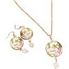 Lunix Parure Dipinti d'Autore Artistica Set Collana e Orecchini Cabochon Pietre Naturali Gioielli Artigianali Coordinati Idea Regalo Completa Donna (Quarzo Rosa Frida)