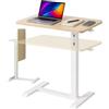 Relaxdays Tavolino regolabile bianco/naturale | 66-100,5 cm, con ruote nascoste e piano ribaltabile per laptop a C