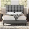 Yaheetech Letto Matrimoniale Imbottito con Testiera Quadrata | Struttura Letto 140 x 200 cm Grigio Chiaro Doghe in Legno Altezza Regolabile Montaggio Semplice Comfort per Camera da Letto