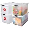 Iris Ohyama Scatole Portaoggetti in Plastica con Coperchio, 45L, Lotto di 4, Trasparente, Con Chiusura a Clip, Empilabile, Solido, Per Armadio, Garage, Casa, Ufficio, Organizzatore, TB-45