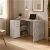 Dmora Scrivania Benk 120x92x74h cm Grigio Cemento Angolare un Cassetto, 2 Ripiani