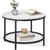 VASAGLE Tavolino da Salotto Rotondo, Tavolino da Caffè Tavolo con Piano Effetto Marmo, Ripiano in Vetro Temperato, Montaggio Facile, Moderno, Soggiorno, Bianco Marmo e Nero Inchiostro LCT072W13