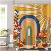 Omifly Tenda da doccia stile retrò anni '70, 152 x 182 cm (larghezza x altezza), con sole, arcobaleno, hippy, vintage, floreale, stravagante, boho, chic, fiori, astratto, estetica, Groovy, con 12