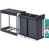 SONGMICS Pattumiera da Cucina per Raccolta Differenziata, Cestino da Incasso per Mobile, 2 x 15 L Doppio Scomparto, Estraibile, Struttura in Acciaio, Coperchio in ABS, Grigio LTB950GZ01