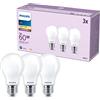 PHILIPS LED E27, confezione da 3 lampadine, equivalente a 60 W, lampadine LED smerigliate, Vetro, Luce Bianca Calda 2700K, LED a risparmio energetico con lunga durata