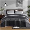 Litanika Set di biancheria da letto trapuntata per letto king size, bianco e nero, motivo patchwork a righe, 3 pezzi, morbido e leggero, in microfibra, per tutte le stagioni (1 trapunta, 2 federe)