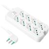 Ekon multipresa a ciabatta con 8 porte, per spine italiane, per prese schuko, spine europee, cavo da 1.5m, spina italiana 16A, interruttore luminoso, bianco