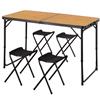 AKTIVE 63162 Tavolo pieghevole in alluminio con 4 sgabelli in acciaio, altezza regolabile 60/70 cm, superficie 120 x 60 cm, finitura bambù, design portatile con maniglia per campeggio, spiaggia e