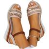 Generic Sandali donna zeppa fascia tessuta punta aperta cinturino caviglia casual | Superficie bicolore lavorata, suola rialzata morbida, taglie estese per passeggiate, litorale e look quotidiani