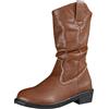 Uwdiohq Stivali Alti Texani Donna Western, Scarpe da Donna A Punta in Pelle Sintetica Vegana,Tacco Medio Stivali Western Cowboy Casual