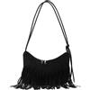 CORIOS Borsa a Mano con Frange da Donna Borsa a Spalla a Tracolla in Pelle Scamosciata Hippie Occidentale Borsa Messenger Ascellare Retro Elegante Tote per Lavoro Shopping Viaggio Nero