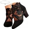 Generic Stivaletti da donna in pizzo floreale, alla moda, con ricamo floreale, in pelle scamosciata, tacco alto impilato, scarpe da sposa con cerniera posteriore