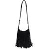 CORIOS Borsa a Spalla in Pelle PU da Donna Borsa a Tracolla con Frange Bohemiane Borsetta a Mano Messenger con Cinghia Aggiustabile Nero