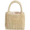 CORIOS Borsa a Mano Tessitura Donna Intrecciata Borsa Spiaggia Legno Perline Borse Secchiello Bohemien Borse Tote Fatto A Mano per Viaggi Data Vacanze Bianco