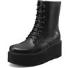 QUEEN HELENA Anfibi Platform Donna Stivaletti con Zeppa X35-92 | Anfibi platform donna con zeppa 6 cm, lacci e zip laterale, tomaia in microfibra ed ecopelle, suola in gomma