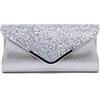 CORIOS Clutch Bag con Paillettes e Catena - Borsa da Sera Elegante per Donna - Pochette Piccolo per Cerimonia, Sposa, Cocktail, Festa, Ballo - Argento Bling