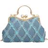 CORIOS Borsetta da Sera in Denim da Donna Strass Clutch Pochette Piccolo con Catena Borsa a Mano con Perline Elegante Borsa a Spalla in Jeans Lussuosa Borse Messenger Borsa a Tracolla Blu