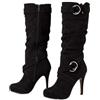 Generic Stivali Alti Ginocchio Tacco Ago Donna Camoscio Fibbia Zip Laterale | Stivali Alti Grigi Arricciati con Fibbia Metallica, Stivali Tacco Alto Sexy per Festa Sera Appuntamento