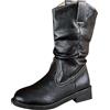 Uwdiohq Stivali Alti Texani Donna Western, Scarpe da Donna A Punta in Pelle Sintetica Vegana,Tacco Medio Stivali Western Cowboy Casual