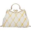CORIOS Borsetta da Sera in Denim da Donna Strass Clutch Pochette Piccolo con Catena Borsa a Mano con Perline Elegante Borsa a Spalla in Jeans Lussuosa Borse Messenger Borsa a Tracolla Bianco