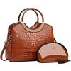 CORIOS PU Pelle Borsa a Mano da donna Modello Coccodrillo Borsa a Tracolla Impermeabile Borse a Spalla Grande Borsa per la Spesa Retro Borsa Tote Elegante Borse Messenger 2 Pezzi Giallo Terra