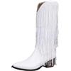 Generic Stivali da cowgirl con frange, da donna, con nappe bianche, stivali da | Stivaletti western con punta a punta, stile vintage, con tacco a blocco francese, per feste e cowboy
