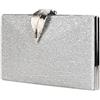 CORIOS Borsetta da Sera Donna Borsa a Mano con Fibbia a Foglia Chiusura Borsa a Spalla Clutch Piccolo con Catena Elegante Pochette Borsa a Tracolla per Cocktail Festa Ballo Cerimonia Argento