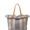 CORIOS Borsa a Mano in Tela Borse a Spalla Donna Alta Capacità Borsa Spiaggia Bohemien Borse Tote Casuale Borse a Tracolla con Nappe per Viaggio Vacanza Uso Quotidiano Strisce Grigie e Kaki