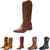 Uwdiohq Stivali Alti Texani Donna Western, Scarpe da Donna A Punta in Pelle Sintetica Vegana,Tacco Medio Stivali Western Cowboy Casual