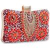 CORIOS Borsetta da Sera con Strass da Donna Pochette Piccolo con Catena Elegante Borsa a Spalla Borsa a Tracolla Gorgeous Borse Messenger Retro Clutch per Ballo Cerimonia Cocktail Festa Rosso
