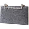 CORIOS Pochette da Sera Donna Bling Clutch Borsa Sposa a Spalla con Catena Tracolla Elegante Messenger per Cocktail Festa Cerimonia Ballo Grigio Argento
