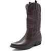 MISSCAI Stivali Cowboy Donna al Polpaccio con Ricami Western | Stivaletti texani a punta quadrata, ricami western, tacco a blocco basso 3.5 cm punta affusolata