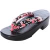 Kawaii-Story K-G-61-13 Nero Rosa Fiori Naturale Legno Nero Giappone Geta Sandalo Tabi Kimono Geisha Infradito