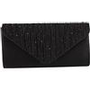 CORIOS Clutch Pochette da Sera Donna con Strass e Catena - Borsa Elegante a Tracolla per Cerimonia, Sposa, Cocktail, Festa, Ballo - Nero