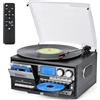 Trynnay Giradischi Trynnay 10-in-1 Vintage con Telecomando Nero | Altoparlanti integrati, BT In/Out, AM/FM, 3 velocità, riproduzione tramite CD/USB/SD/AUX/RCA, funzione di registrazione
