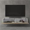 doporro Mobile Porta TV Sospeso 160 cm con 2 Ante per Soggiorno | Finitura Bianco Opaco + Marrone Chiaro, Installazione Sospesa a Parete, Struttura a 2 Ante, Madia Consolle per Salotto