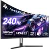 Amzfast Monitor Gaming Curvo 34 240Hz, 3440x1440 UWQHD, 21:9, 1500R VA Curvo, 1ms MPRT, 450cd/m², 3000:1 Contrasto, 130% sRGB, Adaptive Sync, PIP/PBP, HDMI 2.1 & DP 1.4, VESA 75x75, AMZG34C5QPro