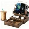 SEDR Docking station in legno per cellulare con cassetti, compatibile con Apple - Stazione di ricarica in legno rack di stoccaggio, comodino da uomo rack di stoccaggio per cellulare, chiavi