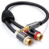 deleyCON 20cm Cavo Audio Stereo Corto - Da Jack 3,5 mm Maschio a 2 Prese RCA Femmina - Struttura in Metallo - Connettori Placcati Oro - Nero