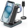 JoyGeek Caricabatterie Wireless 3 in 1, pieghevole, per i Phone 15/14/13/12/11/Pro Max/X/8, Stazione di ricarica induttiva per iWatch 9/Ultra/SE/8/7/6/5/4, AirPods 2/3/Pro, con adattatore QC (Nero)