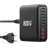 nongxiang Caricatore USB C, alimentatore di rete da 800 W, stazione di ricarica desktop a 10 porte, stazione di ricarica rapida con 7 porte USB C + 3 porte USB A, alimentatore PD, supporta diversi dispositivi