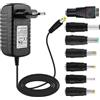 CHUNCAIL Alimentatore 12 V, cavo di alimentazione da 110-240 V AC a 12 V 2A DC, 8 spine, per strisce LED, acquari, radiosveglie, scanner, interruttori, router, altoparlanti