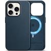 SHIELDON Custodia in Vera Pelle per iPhone 15 Pro 6,1 5G 2023, Blu Navy | Magnetica Ricarica Wireless, Antigraffio, Bottoni in Metallo, Protezione Completa, Slim Fit
