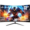 CRUA Schermo da gaming da 32 pollici Curved 1500R - Monitor PC 180Hz (165Hz/144Hz) Full HD 1080P, FreeSync, 1ms, Anti-Luce Blu, FPS Racing Console Cran Incurve per Gamer Comfort oculare, Montaggio VESA
