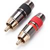 KUOQIY 2 Pezzi RCA Spina Maschio a Saldare Presa di Estensione, Connettore RCA Video Fono Audio Placcato Oro, per Altoparlanti, Sistemi Audio