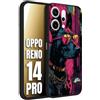CUSTOMIZZA - Custodia cover nera morbida in tpu compatibile per Oppo Reno 14 PRO animali cyberpunk dobermann cane street dog fucsia blu