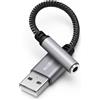 AIYEEN Cavo adattatore audio da USB a femmina da 3,5 mm, convertitore stereo da USB maschio a jack AUX intrecciato in nylon da 15 cm con chip ad alta risoluzione, per cuffie, AUX per auto (grigio)